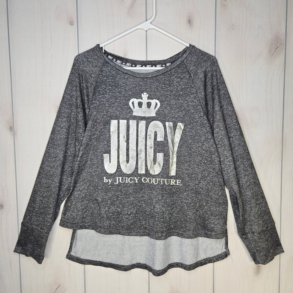 Juicy Couture Grey Hi-Lo Long Sleeve Top Crown Logo XL Cozy Y2K‎ 90's Streetwear